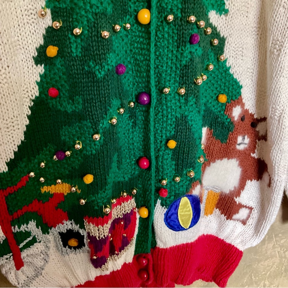 Vintage Marisa Christina Classics Hand Knit Embellished Christmas Cardigan - Picture 2 of 6